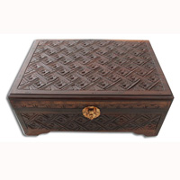 Wooden Box, Hand Carved From Sono Wood, With Bali Flower Carving