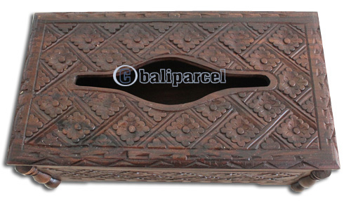 Wooden Box, Hand Carved From Sono Wood, With Bali Flower Carving