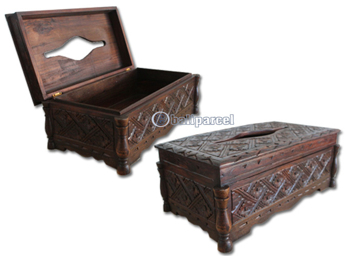 Wooden Box, Hand Carved From Sono Wood, With Bali Flower Carving