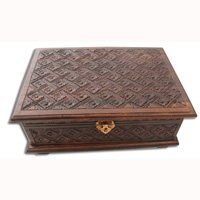 Wooden Box, Hand Carved From Sono Wood, With Bali Flower Carving