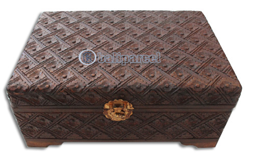Wooden Box, Hand Carved From Sono Wood, With Bali Flower Carving