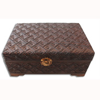 Wooden Box, Hand Carved From Sono Wood, With Bali Flower Carving