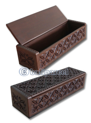 Wooden Box, Hand Carved From Resin, With Bali Flower Carving