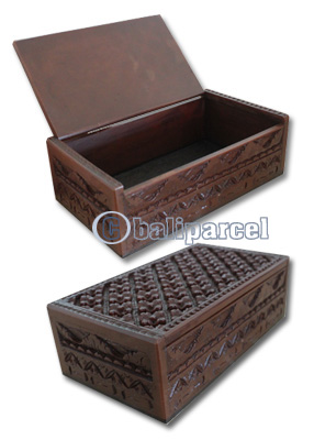 Wooden Box, Hand Carved From Resin, With Bali Flower Carving