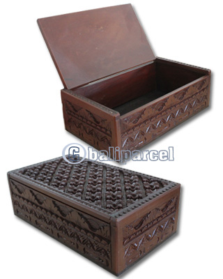 Wooden Box, Hand Carved From Resin, With Bali Flower Carving