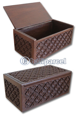 Wooden Box, Hand Carved From Resin, With Bali Flower Carving