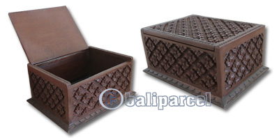 Wooden Box, Hand Carved From Resin, With Bali Flower Carving