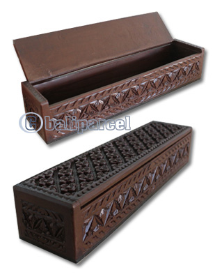 Wooden Box, Hand Carved From Resin, With Bali Flower Carving