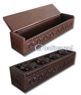 Wooden Box, Hand Carved From Resin, With Bali Flower Carving