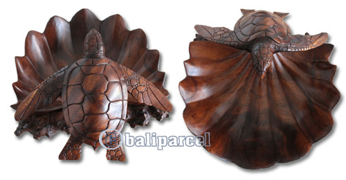 Wooden Turtle, Hand Carved From Suar Wood With Brown Polished