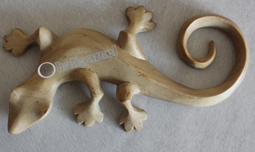 Wooden Gecko, Han Carved From Suar Wood 