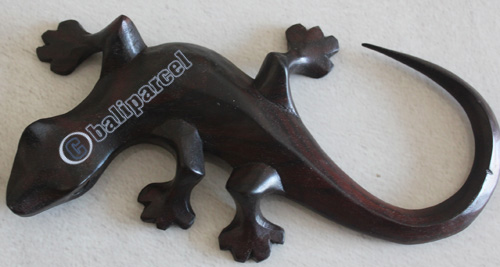 Wooden Gecko, Han Carved From Suar Wood 