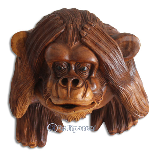Wooden Monkey, Hand Carved From Suar Wood With Brown Polished