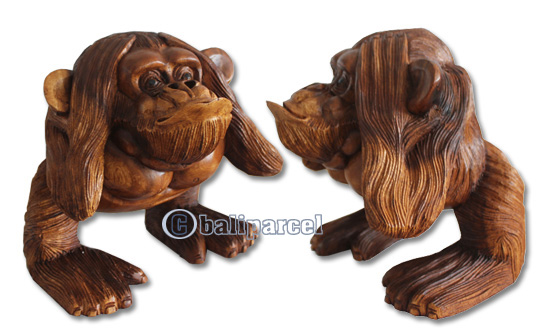 Wooden Monkey, Hand Carved From Suar Wood With Brown Polished