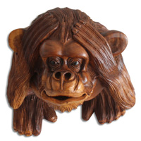 Wooden Monkey, Hand Carved From Suar Wood With Brown Polished