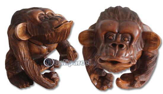Wooden Monkey, Hand Carved From Suar Wood With Brown Polished