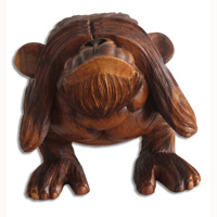 Wooden Monkey, Hand Carved From Suar Wood With Brown Polished
