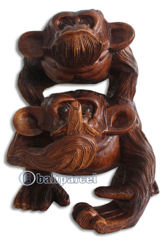 Wooden Monkey, Hand Carved From Suar Wood With Brown Polished