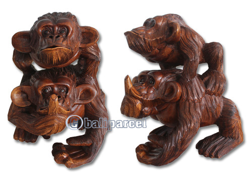 Wooden Monkey, Hand Carved From Suar Wood With Brown Polished