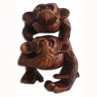 Wooden Monkey, Hand Carved From Suar Wood With Brown Polished