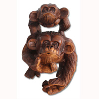 Wooden Monkey, Hand Carved From Suar Wood With Brown Polished