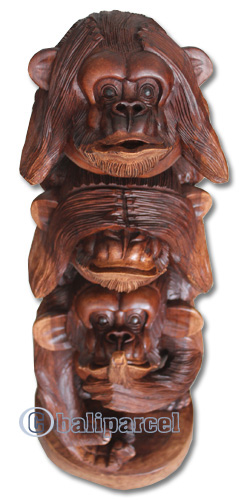 Wooden Monkey, Hand Carved From Suar Wood With Brown Polished