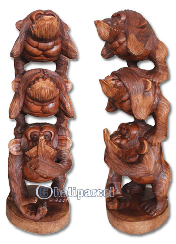 Wooden Monkey, Hand Carved From Suar Wood With Brown Polished