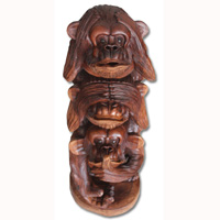 Wooden Monkey, Hand Carved From Suar Wood With Brown Polished
