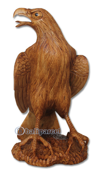 Wooden Eagle, Hand Carved From Waru Wood Brown Polished