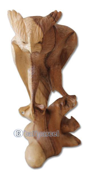 Wooden Owl With 1 Babies, Hand Carved From Suar Wood Natural Polished