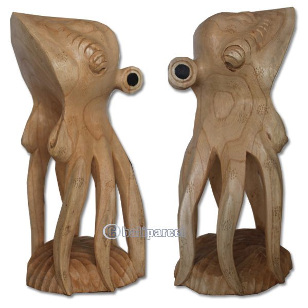 Wooden Octopus, Hand Carved From Suar Wood With Natural Polished