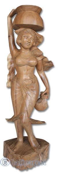 Wooden Balinese Statue, Hand Carved From Suar Wood Natutral Polished