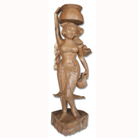 Wooden Balinese Statue, Hand Carved From Suar Wood Natutral Polished