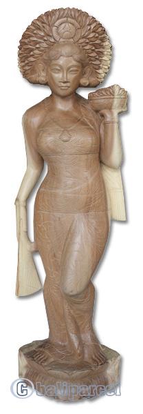 Wooden Balinese Statue, Hand Carved From Suar Wood Natutral Polished