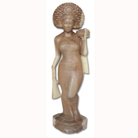 Wooden Balinese Statue, Hand Carved From Suar Wood Natutral Polished