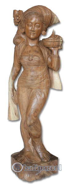 Wooden Balinese Statue, Hand Carved From Suar Wood Natutral Polished