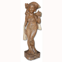 Wooden Balinese Statue, Hand Carved From Suar Wood Natutral Polished