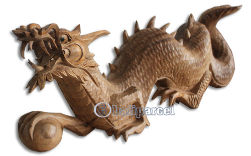 Wooden Dragon Carving, Hand Carved From Suar Wood With Natural Polished