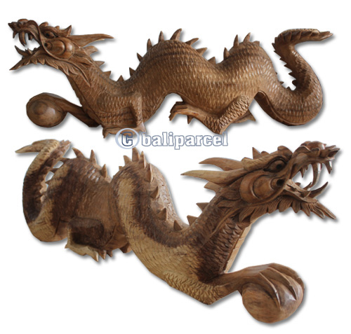 Wooden Dragon Carving, Hand Carved From Suar Wood With Natural Polished