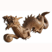 Wooden Dragon Carving, Hand Carved From Suar Wood With Natural Polished