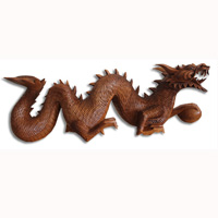 Wooden Dragon Carving, Hand Carved From Suar Wood With Brown Polished