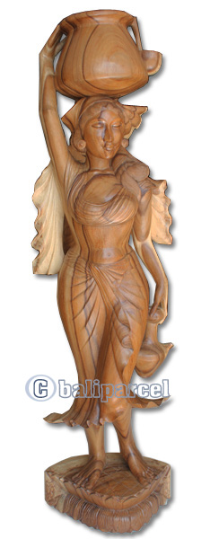 Wooden Balinese Statue, Hand Carved From Suar Wood Natutral Polished