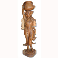 Wooden Balinese Statue, Hand Carved From Suar Wood Natutral Polished