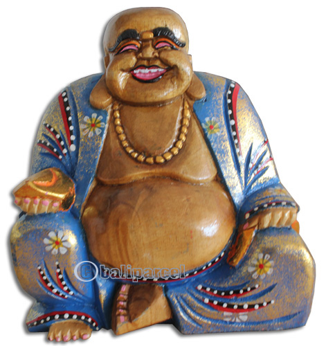 Wooden Happy Buddha, Handmade From Albesia Wood