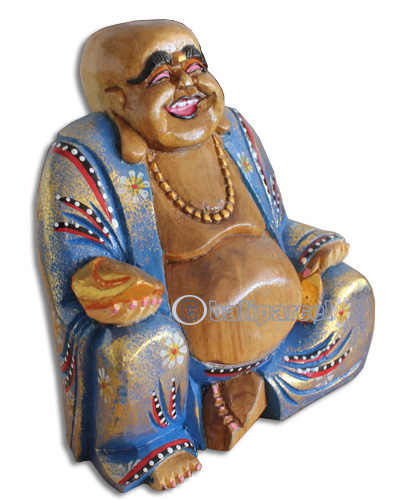 Wooden Happy Buddha, Handmade From Albesia Wood