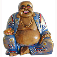 Wooden Happy Buddha, Handmade From Albesia Wood