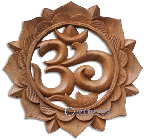 Wooden Wallhanging, OM, Made From Suar Wood Natural Polished