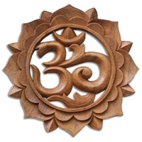 Wooden Wallhanging, OM, Made From Suar Wood Natural Polished