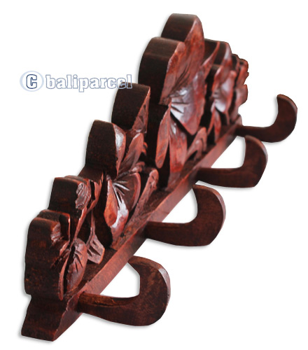 Wooden Wallhanging, Hanger, Made From Suar Wood Brown Polished