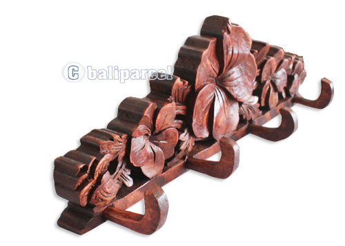 Wooden Wallhanging, Hanger, Made From Suar Wood Brown Polished